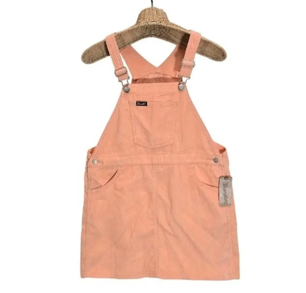 NWT Wrangler Corduroy Overall Dress Girls XL Coral Peach Jumper Western Cowgirl
